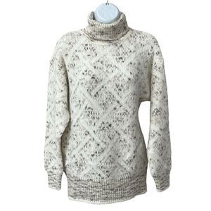 Vintage Liz Claiborne Turtleneck Sweater S Pullover Thick Winter Cream Print